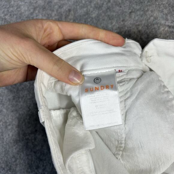 Sundry Le Soleil White Raw Hem Chinos Pants Women’s 31 Side Red Stripes Detail - Picture 12 of 13